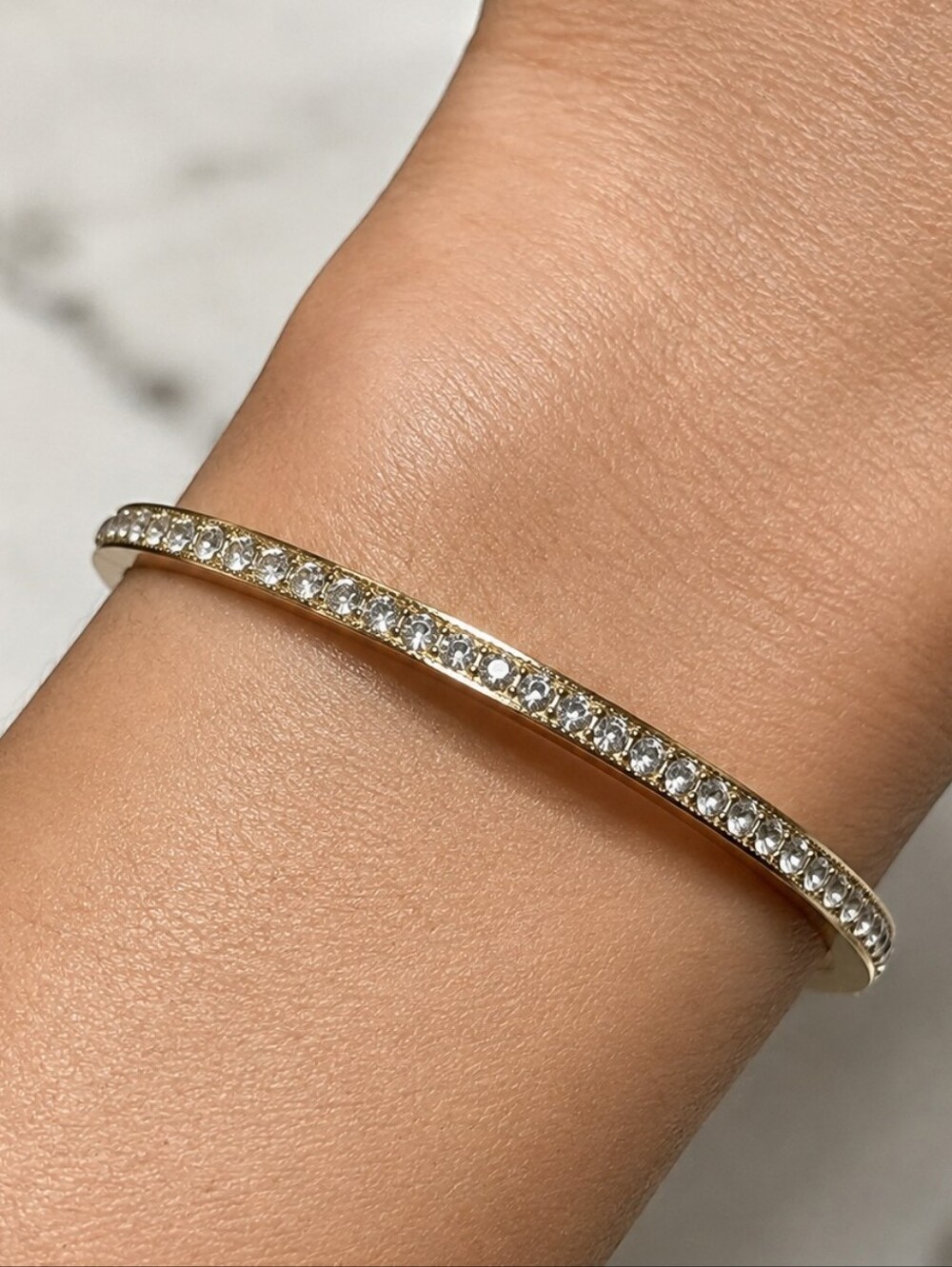 Bangle Bracelet Elegant Gold Tone Clear Crystal Faux Diamond Fashion Jewelry